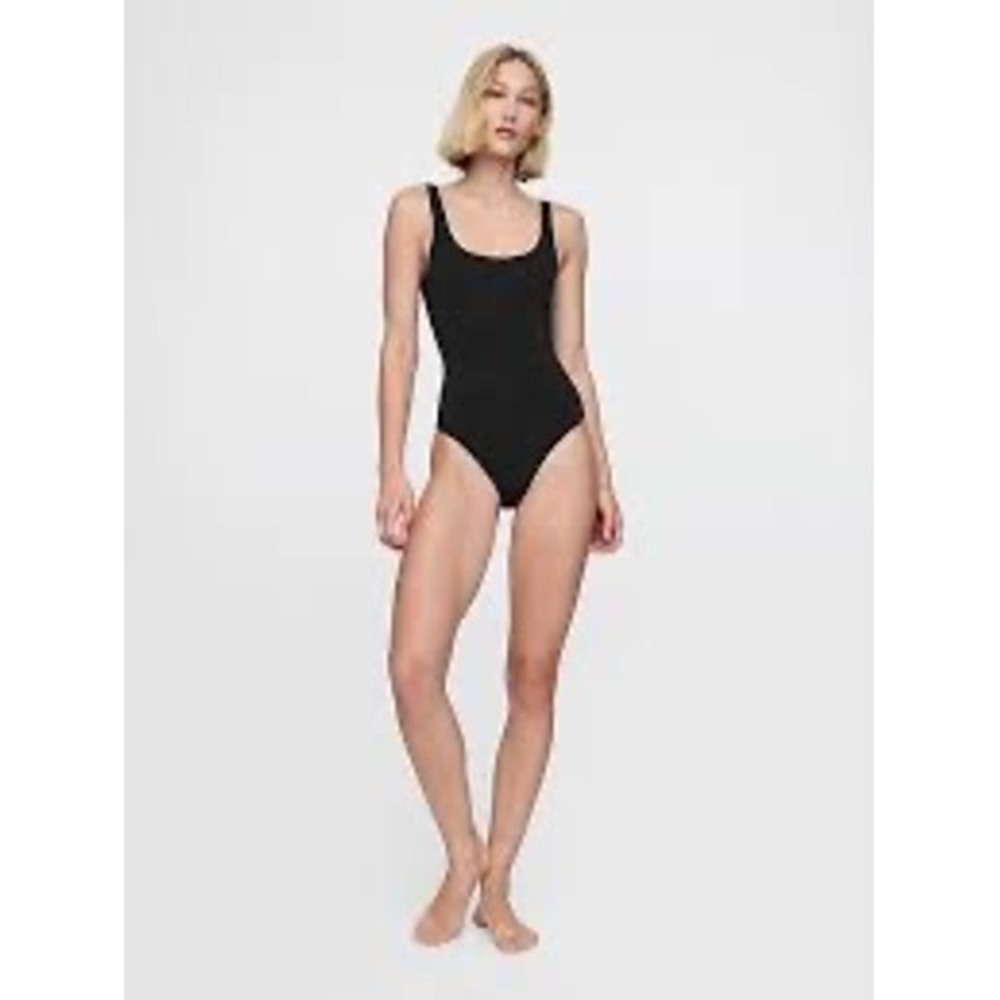 New Gap One-Piece Swimsuit Medium Black Scoop Neck Deep Back Minimalist Swim